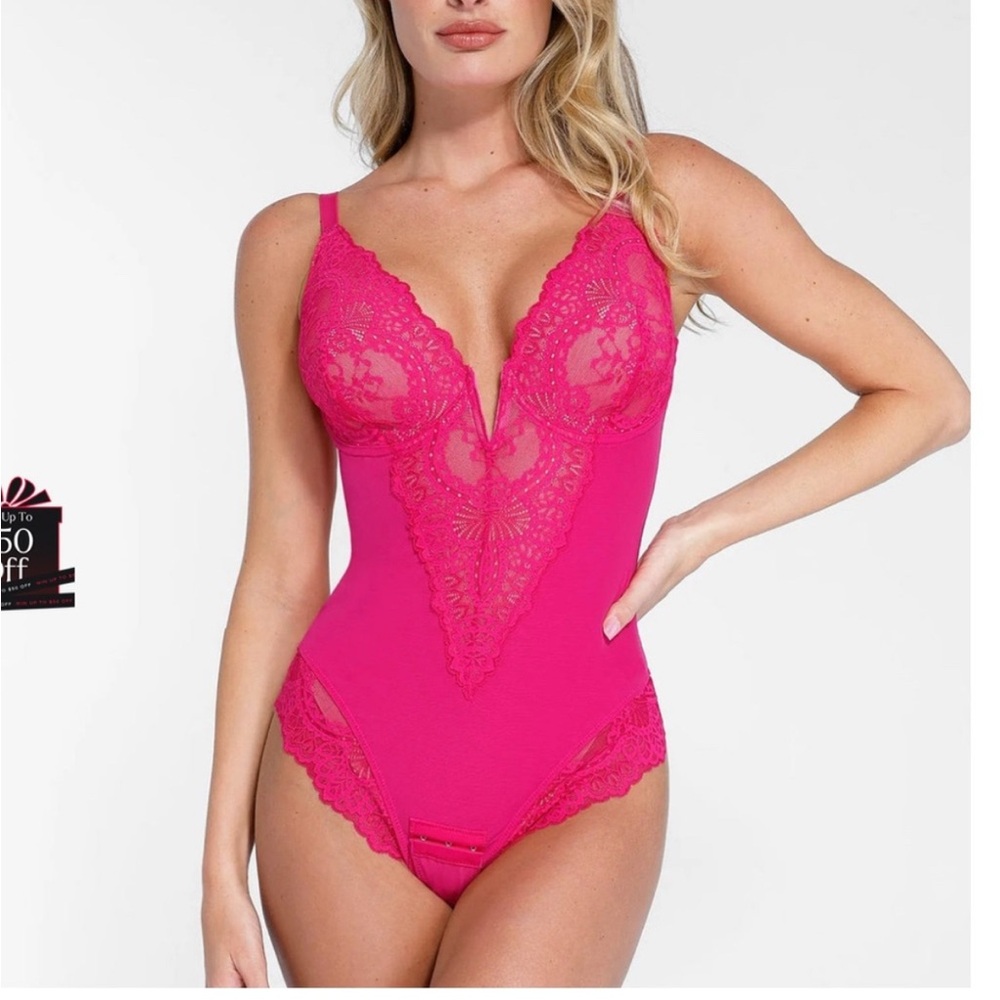 COPY - Popilush fuchsia bodysuit with plunge v-neck